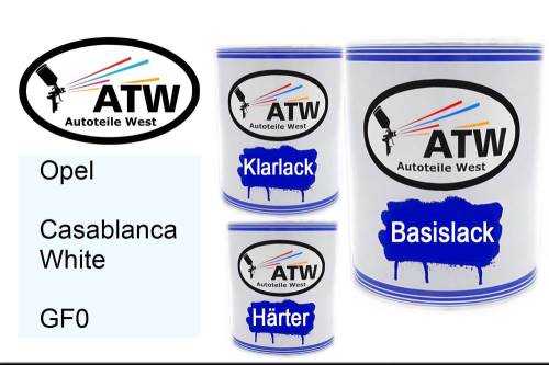 Opel, Casablanca White, GF0: 1L Lackdose + 1L Klarlack + 500ml Härter - Set, von ATW Autoteile West.